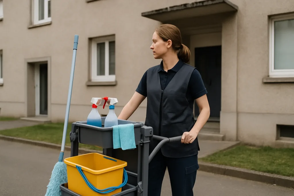 Technicien de nettoyage professionnel dans un appartement insalubre à VIMOUTIERS, utilisant des équipements spécialisés.