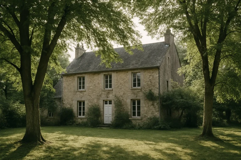 Vue extérieure d'une maison ancienne à Alençon sous la lumière du jour.